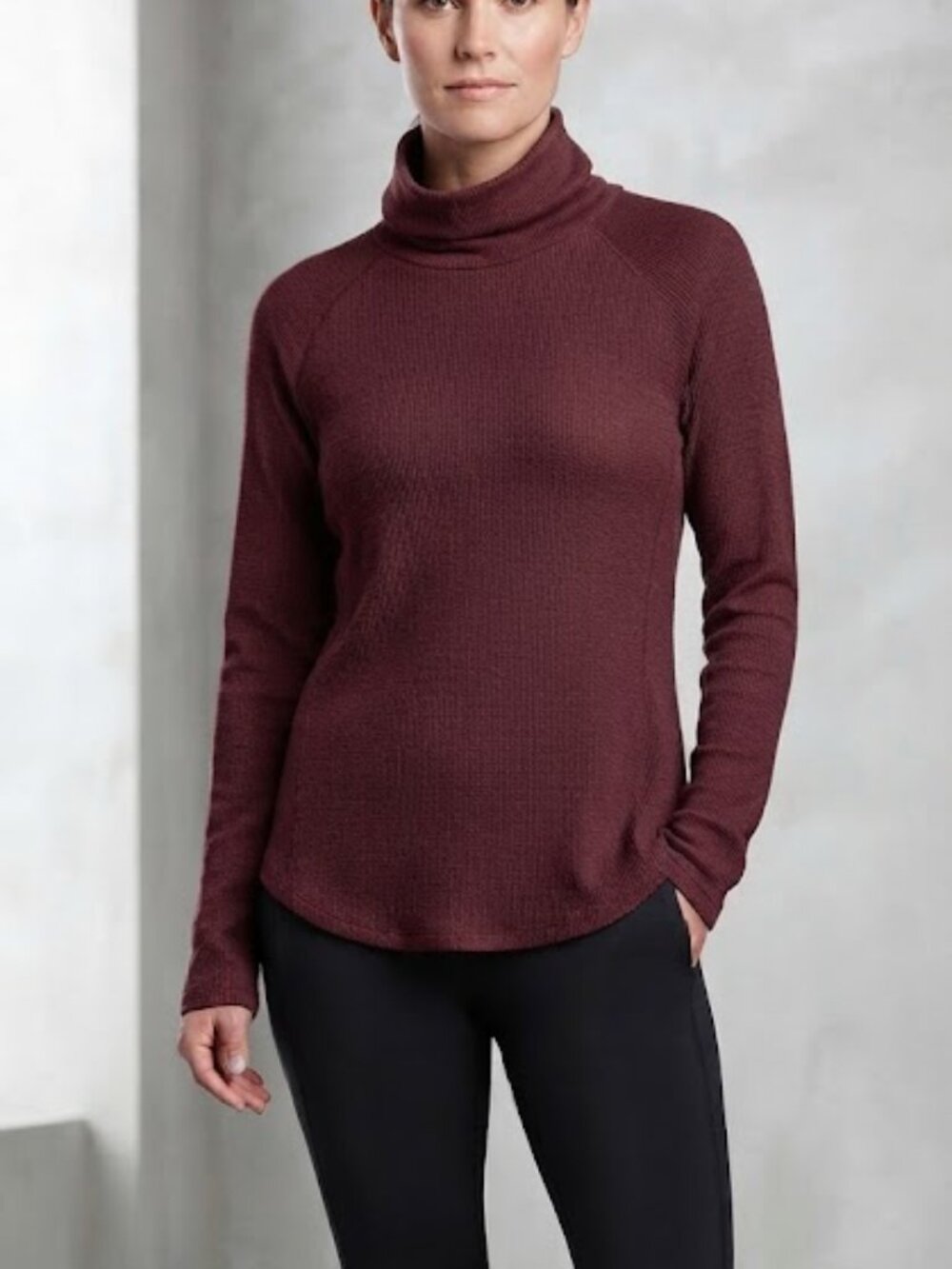 Kuhl Petra Waffle Knit Turtleneck Long Sleeve Wine Top Size Large